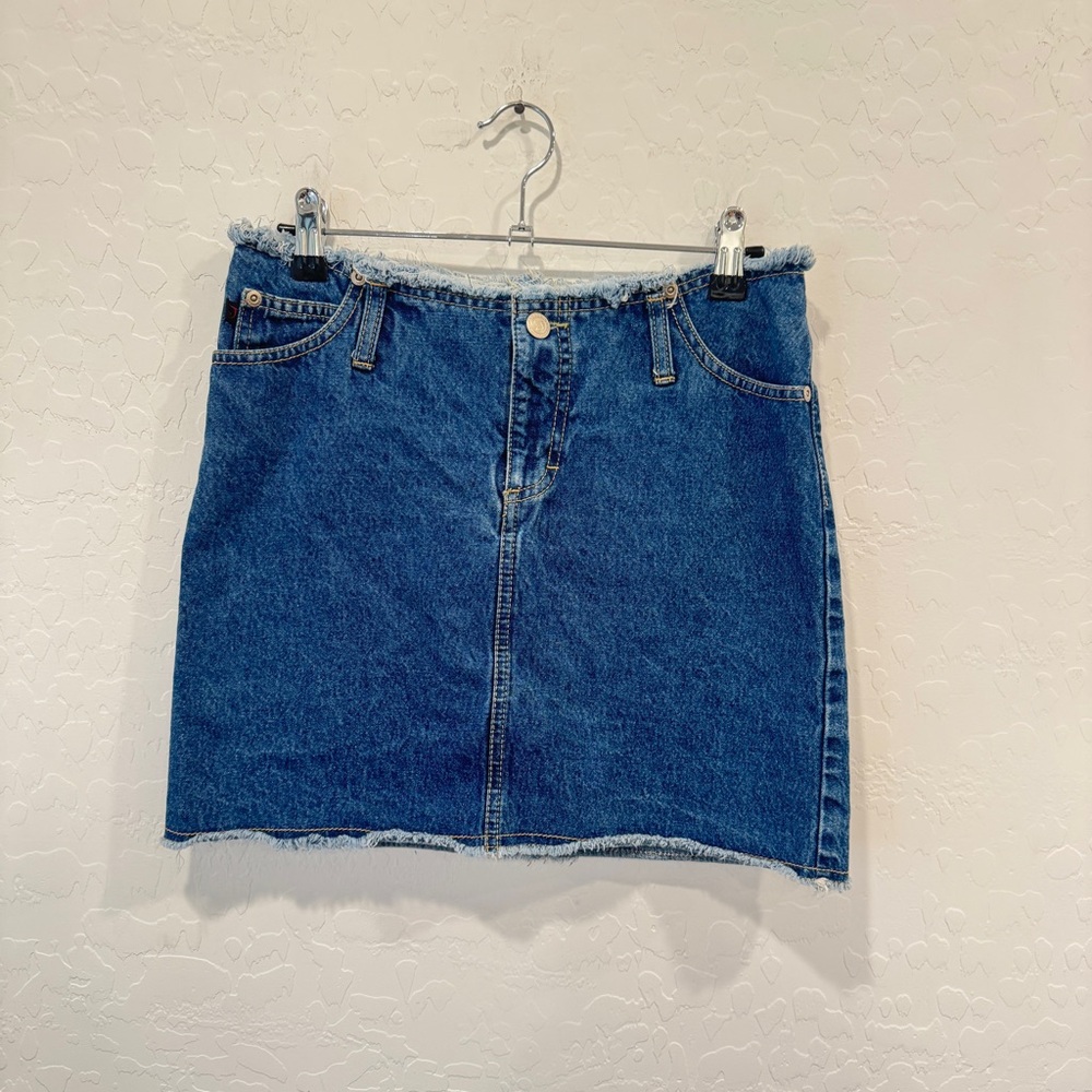 Vintage Y2K Jalate Denim Mini Skirt Womens 1/2 Raw Hem Cotton Vintage Hiphop
